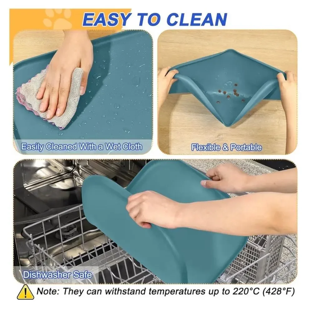 Smilool Silicone Pet Feeding Mat with Raised Edge for Food and Water (C102)